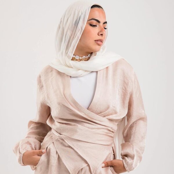 Crinkled Satin Wrap Suit